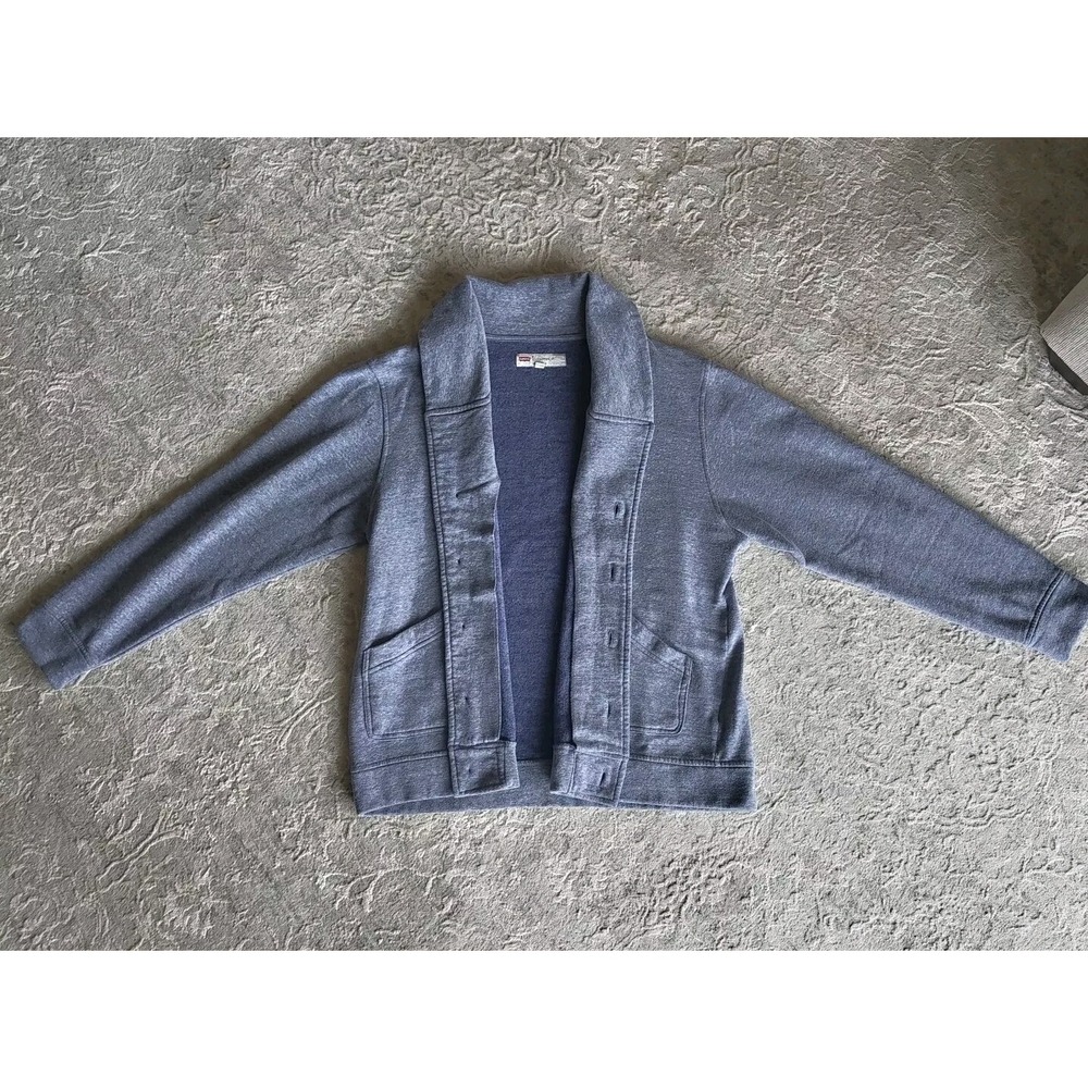 Levis Men Rand‎ Shaw Collar Fleece Long Sleeve Sweater Gray Cardigan XL 5 Button
